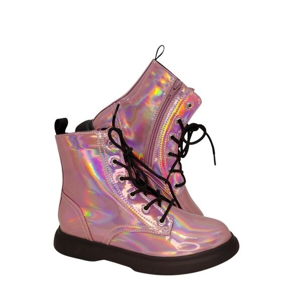 Report Designer Womens NEW w/Tags Rose Irridescent Combat Boots - sz. 5 WOW!! - Picture 1 of 7